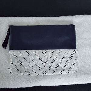 Navy and white large clutch